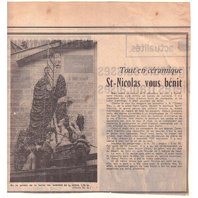 Saint Nicolas en céramique d'Epinal dans les Vosges. Il a été créé par mes parents Jean et Geneviève Hutin Koechlin en 1967